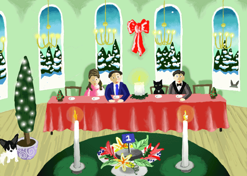 Dans la salle-à-manger d'apparat, Pierre et Tate furent installés à la table principale, près du maire et de son épouse.