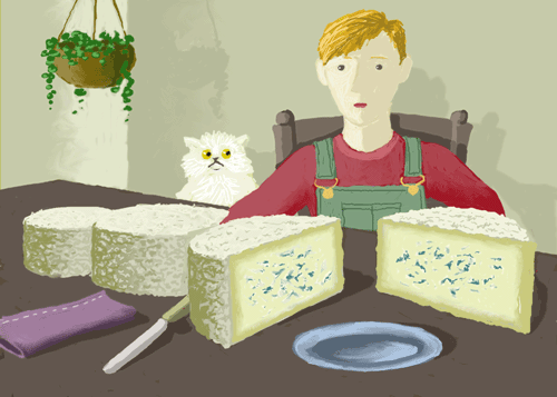 Guillaume observait anxieusement Jean-Claude alors qu'il testait le fromage au drole d'aspect.